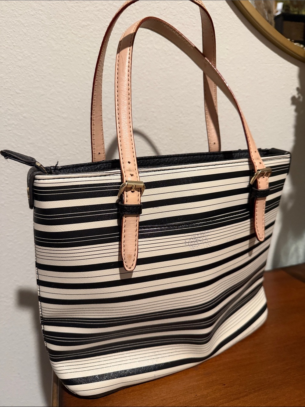 Anne Klein Striped Tote Bag with Pink Handles - Women Bags - Picture 5 of 10